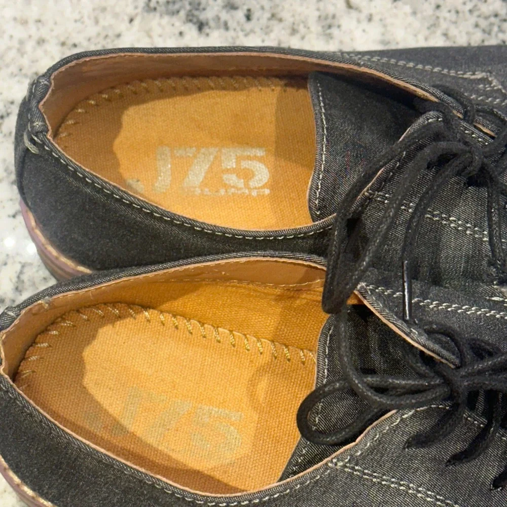 J75 Jump Mens 8 Primo Derby Shoes Black Denim Lace Up Contrast Stitch Urban Easy